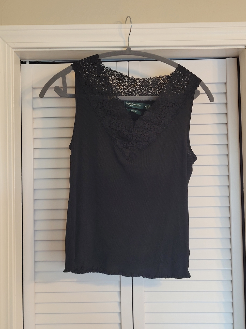 Lauren Ralph Lauren Black Lace-Trim V-Neck Sleeveless Camisole